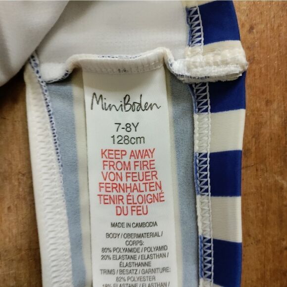 Mini Boden bikini top size 7 to 8 blue striped poms swim suit top summer - Picture 2 of 4